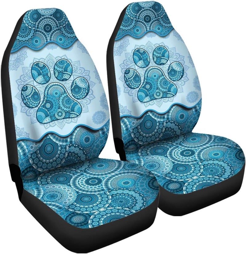 Howilath Universal Car Seat Covers Full Set of 2, Light Blue Boho Mandala Dog Paw Print Auto Front Bucket Seats Protector Car SUV Interior Accessories - Image 2
